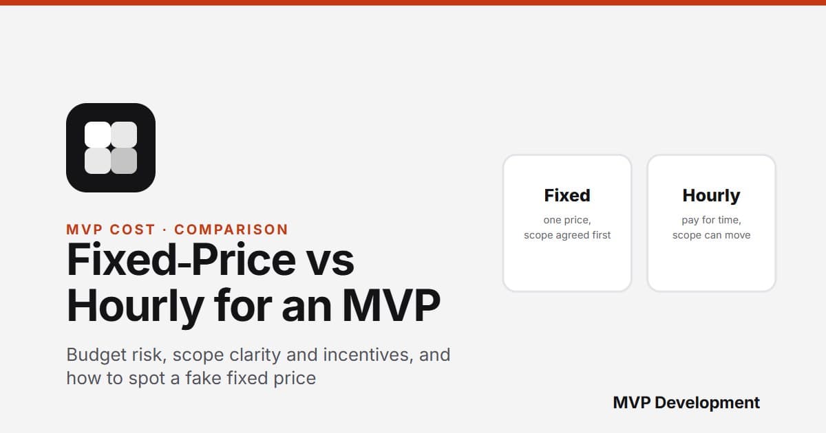 Fixed-price vs hourly billing for MVP development, compared on budget risk, scope, and incentives